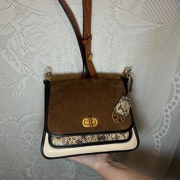 Tory Burch Black and Cream Snakeskin Crossbody Bag - Picture 2 of 8